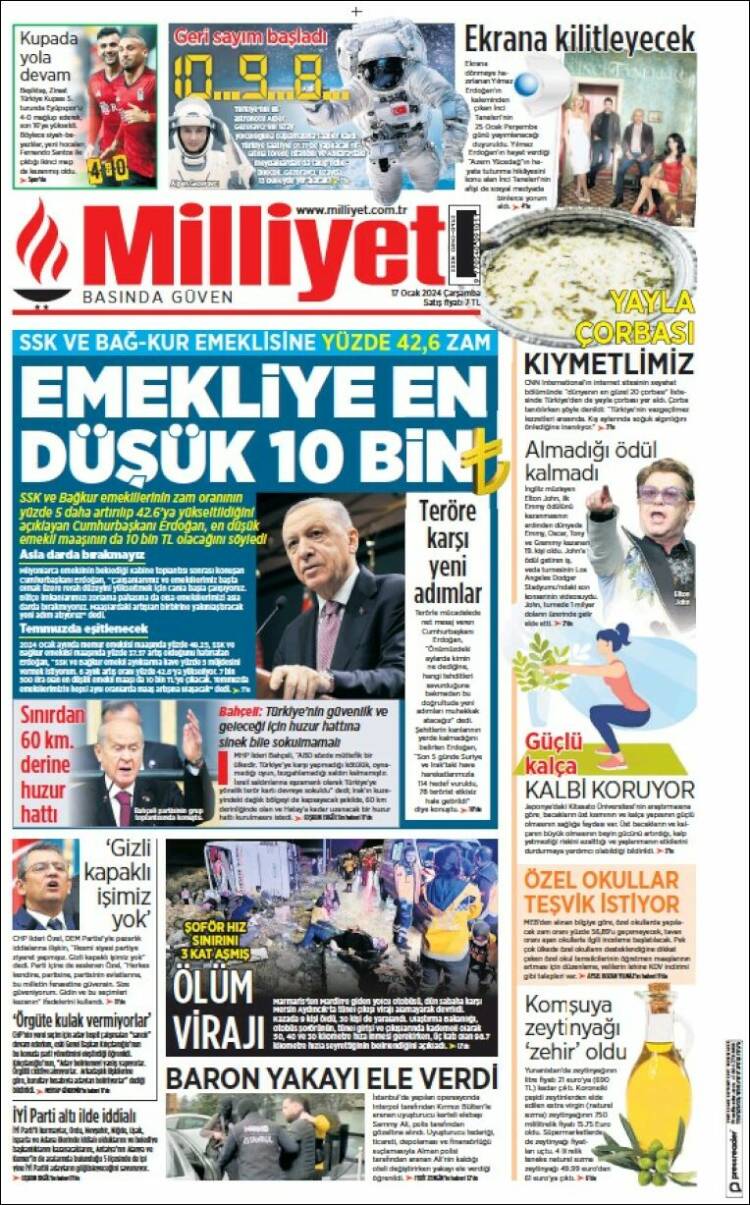 Portada de Milliyet (Turqu&iacute;a)