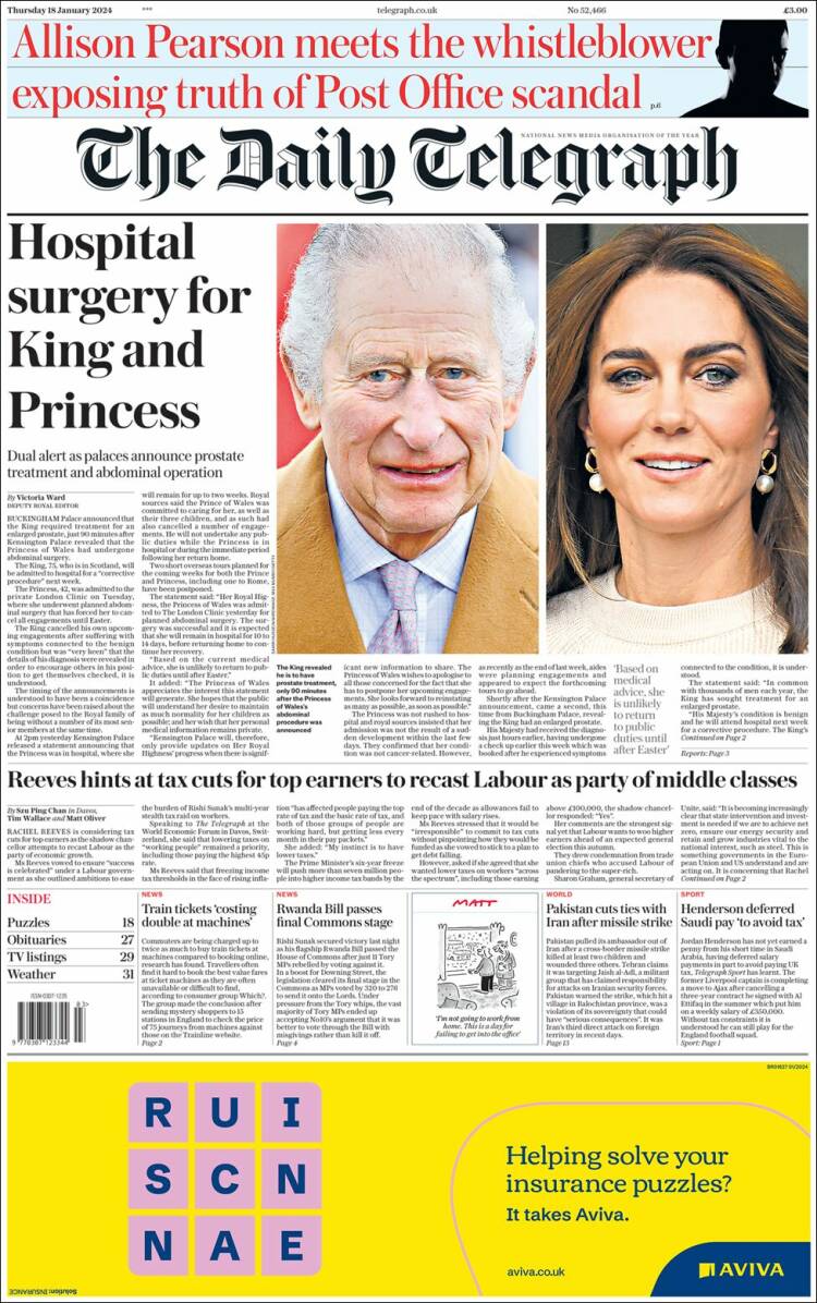 Portada de Daily Telegraph (Reino Unido)