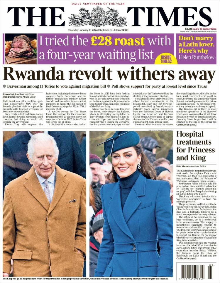 Portada de The Times (Reino Unido)