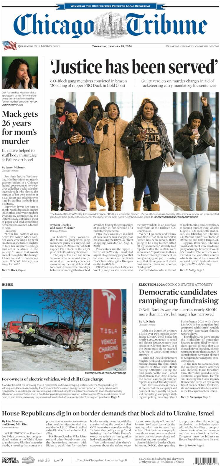 Portada de Chicago Tribune (USA)