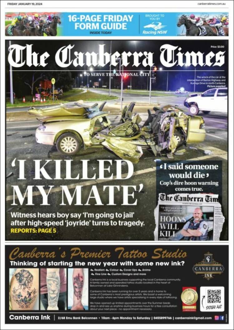 Portada de The Canberra Times (Australia)