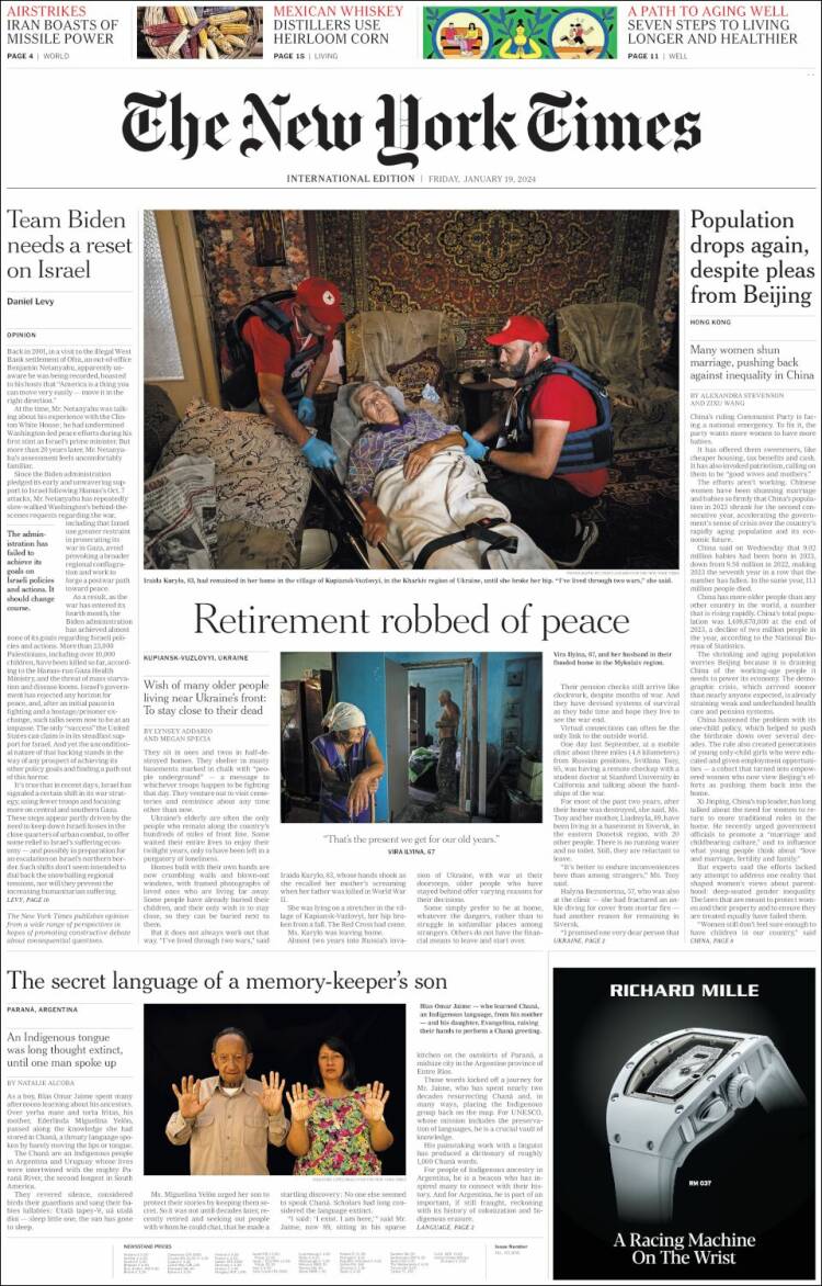 Portada de International New York Times (Europa)