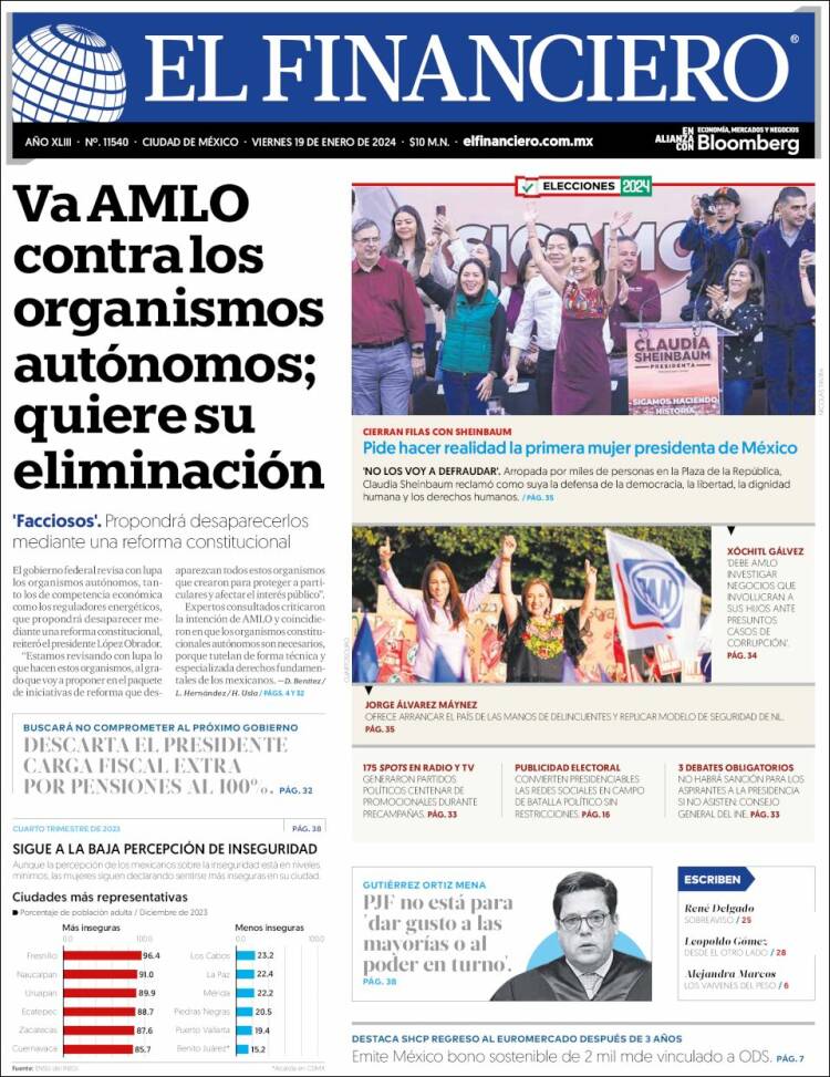 Portada de El Financiero (México)