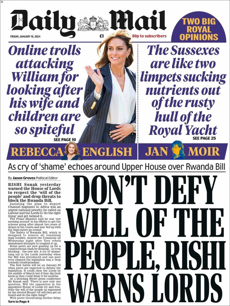 Portada de Daily Mail (Reino Unido)