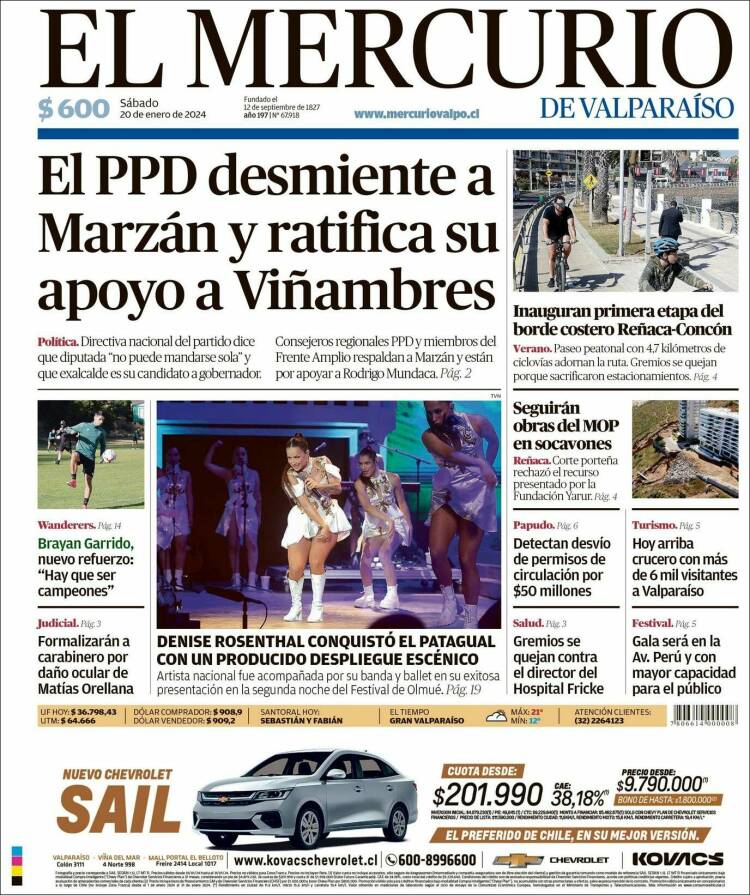 Portada de Mercurio de Valparaiso (Chile)