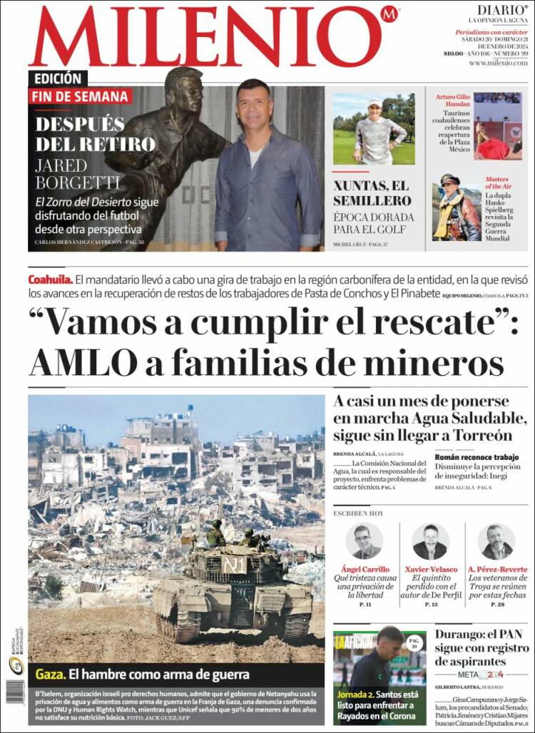 Portada de Milenio - Laguna (México)