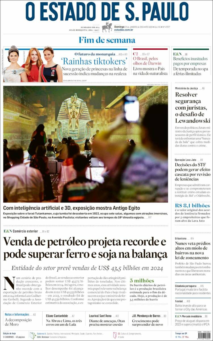 Portada de O Estado de São Paulo (Brasil)