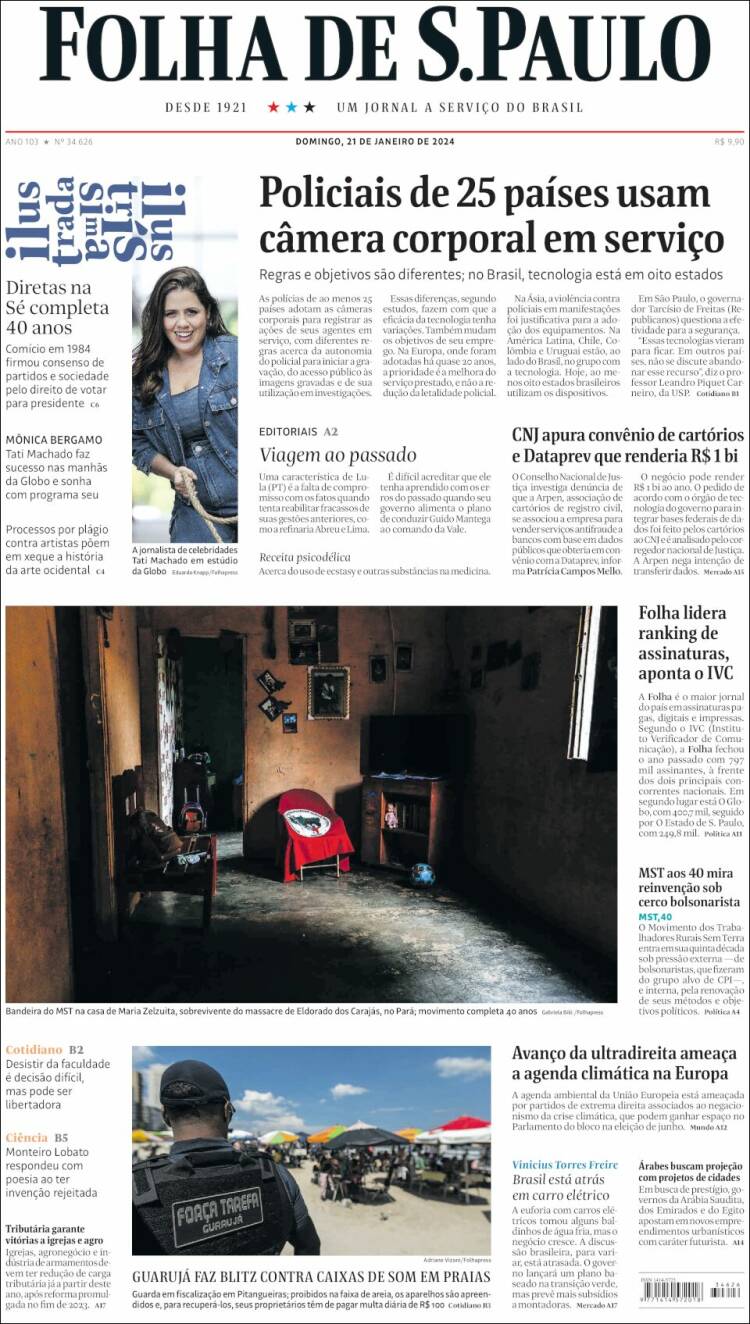 Portada de Folha de São Paulo (Brasil)