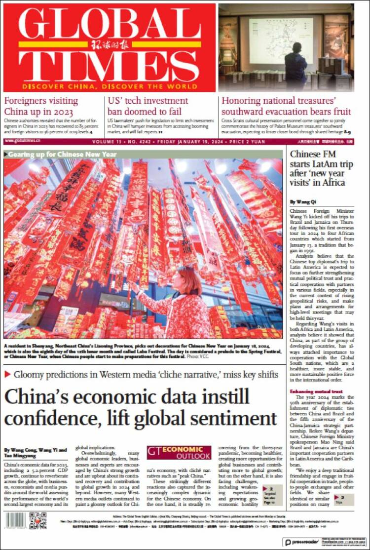 Portada de The Global Times (China)