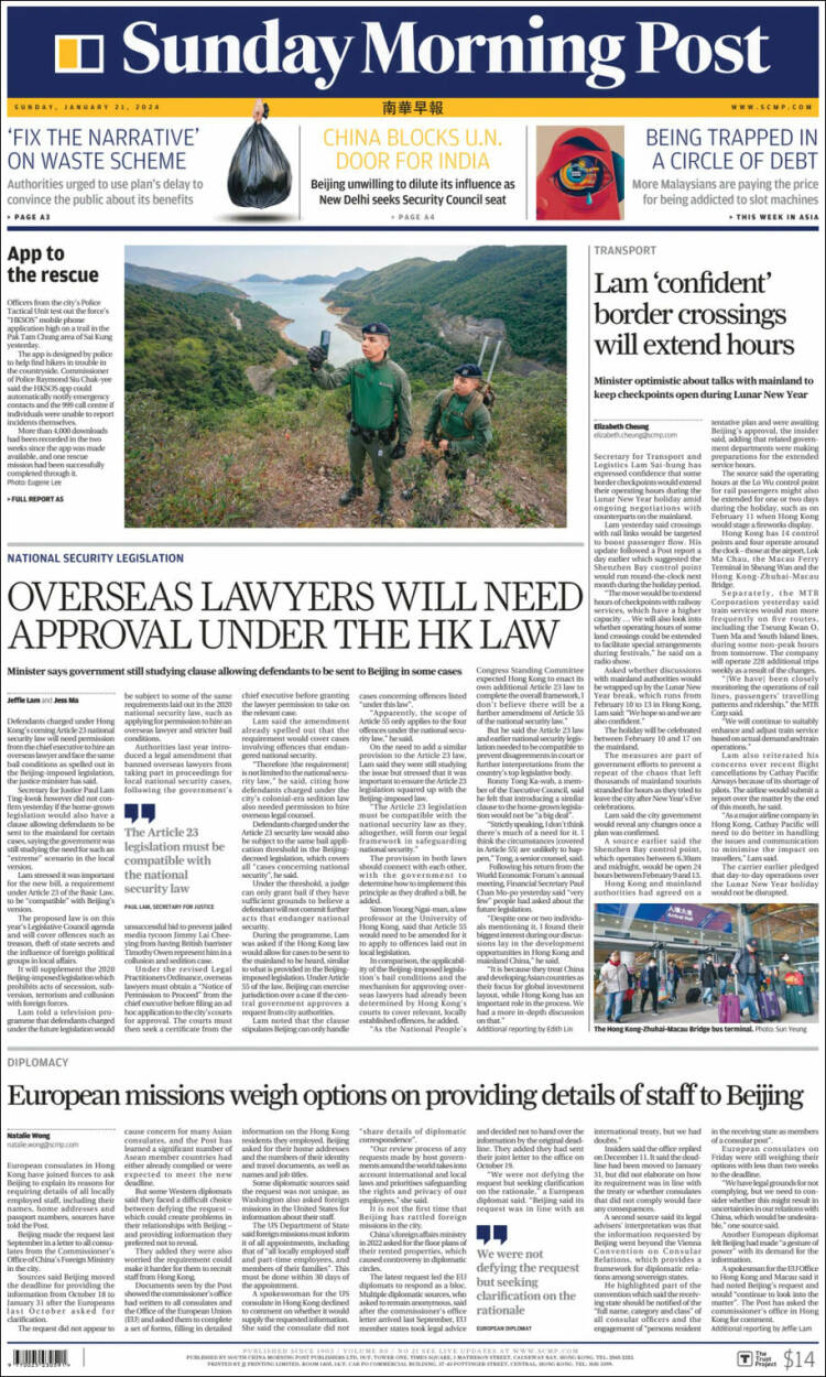 Portada de South China Morning Post (China)