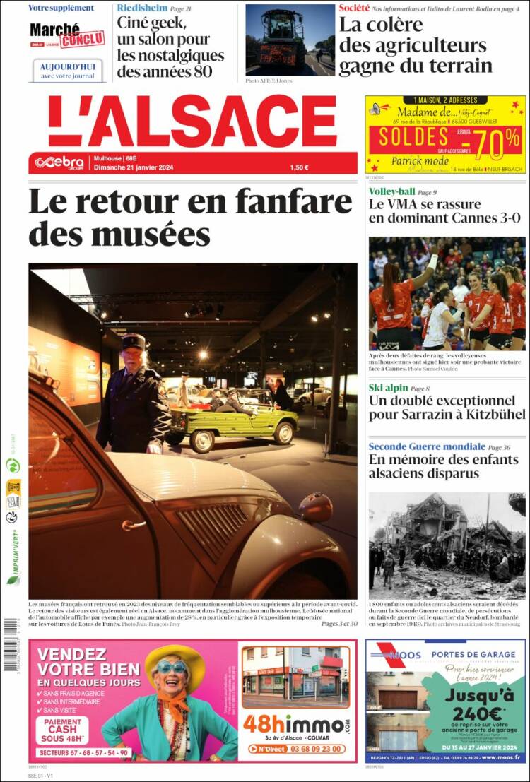 Portada de Journal L'Alsace (Francia)