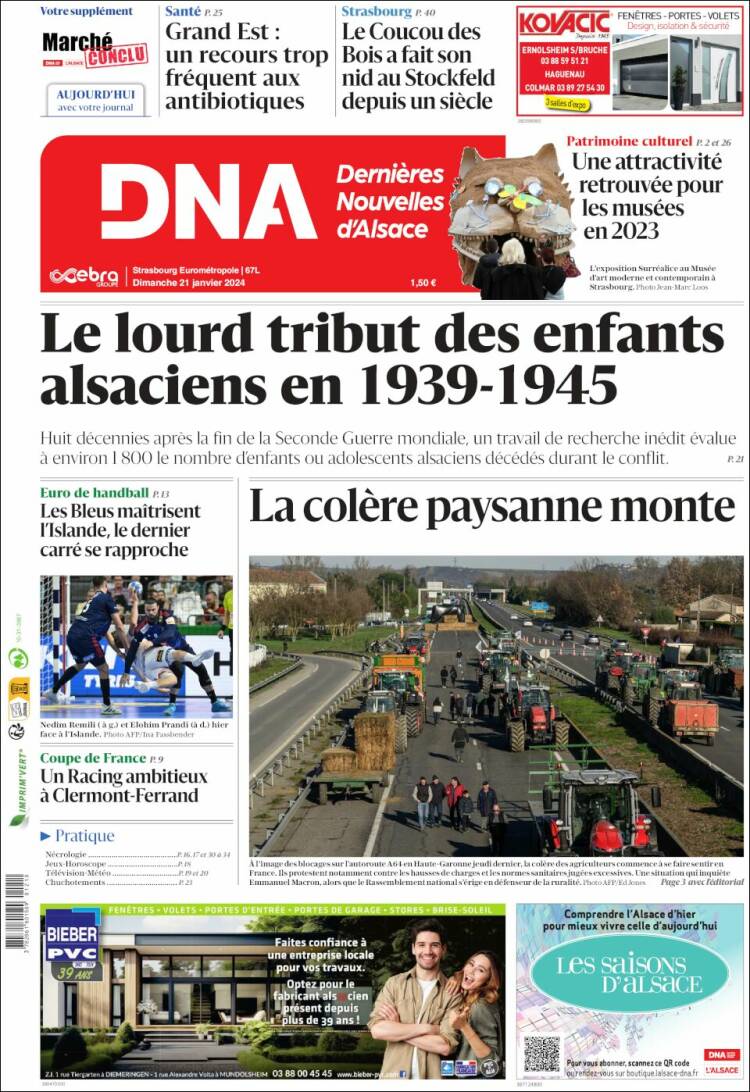 Portada de Les Dernières Nouvelles d'Alsace (Francia)