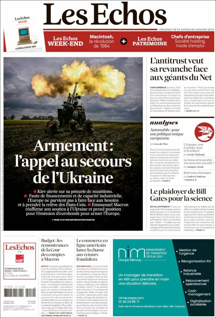 Portada de Les Echos (Francia)