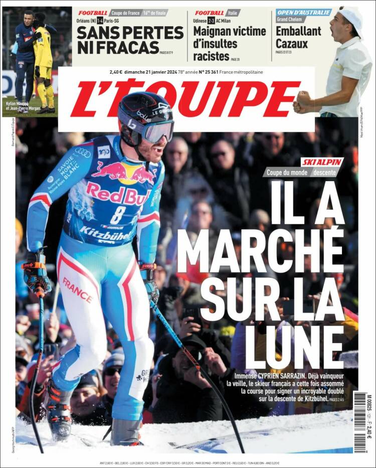 Portada de L'Equipe (Francia)