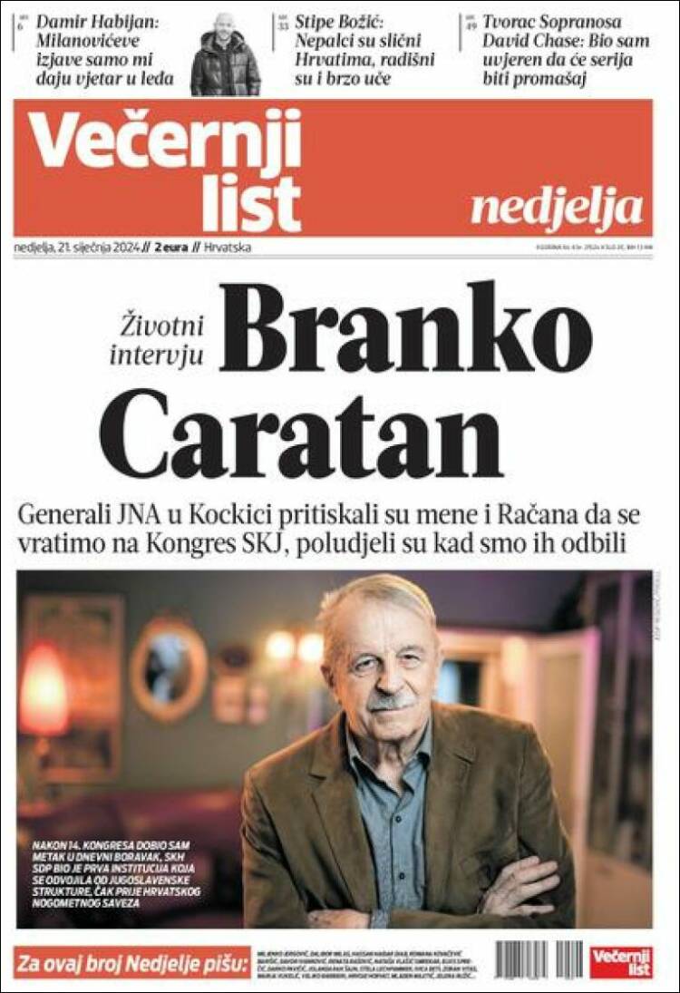 Portada de Večernji (Croacia)