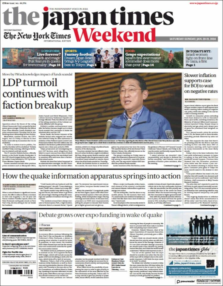 Portada de The Japan Times (Jap&oacute;n)