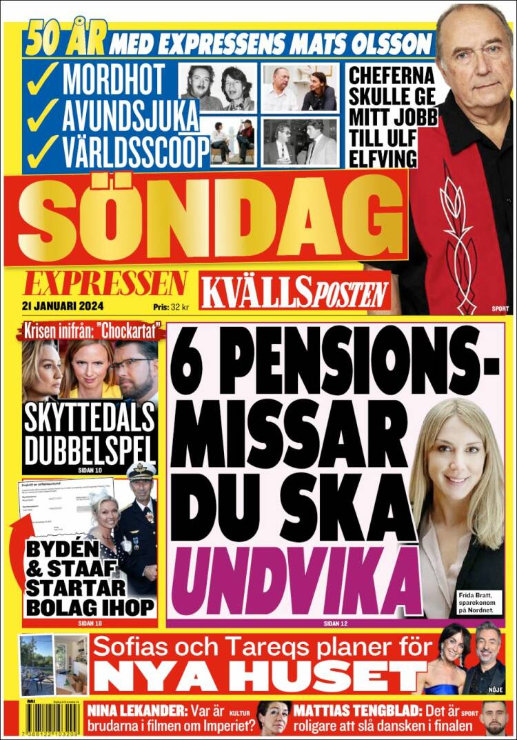 Portada de Kvällsposten (Suecia)