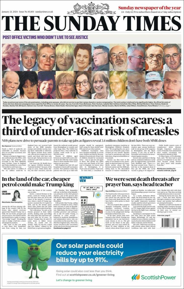 Portada de The Times (Reino Unido)