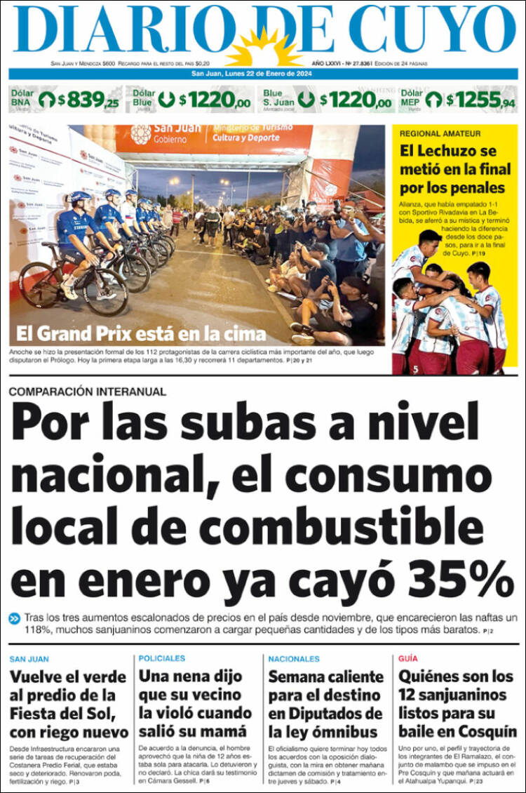 Portada de Diario de Cuyo (Argentina)