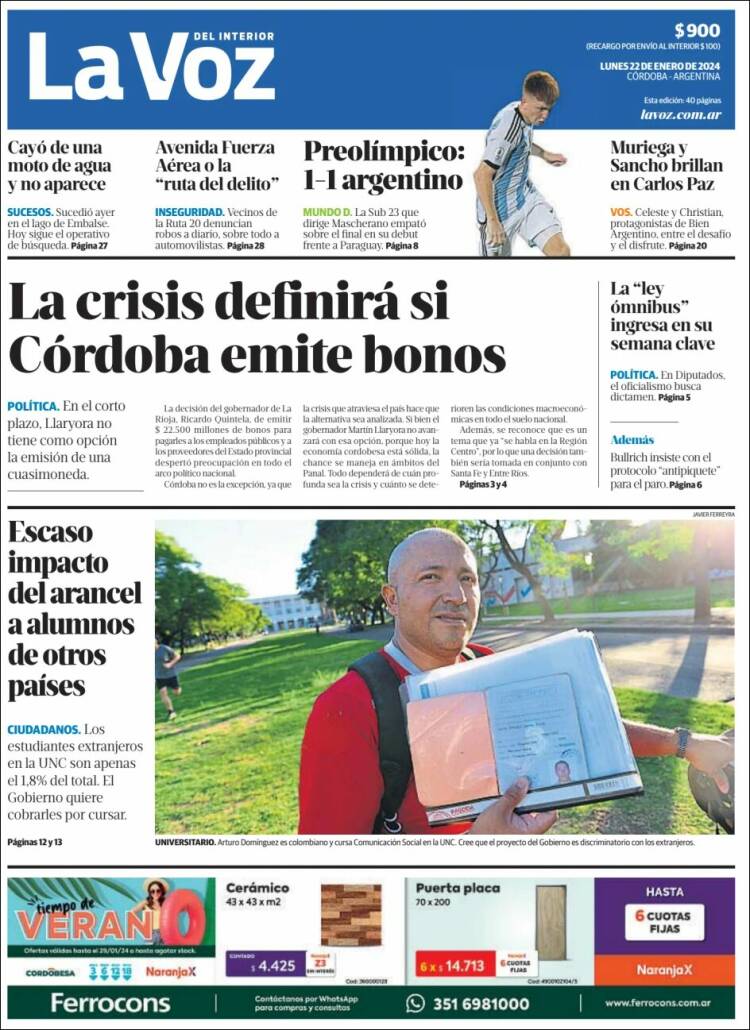 Portada de La Voz del Interior (Argentina)