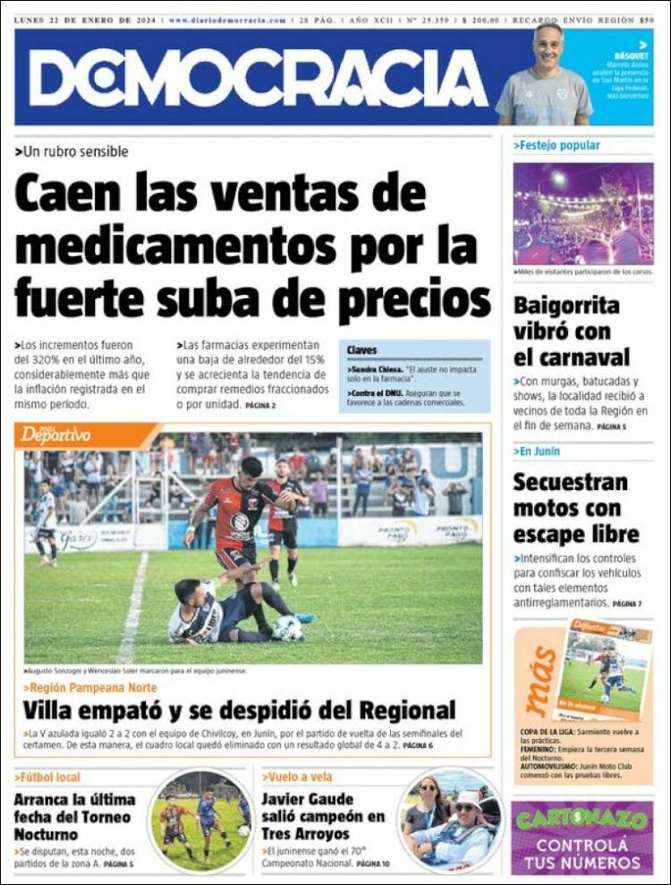 Portada de Diario Democracia (Argentina)
