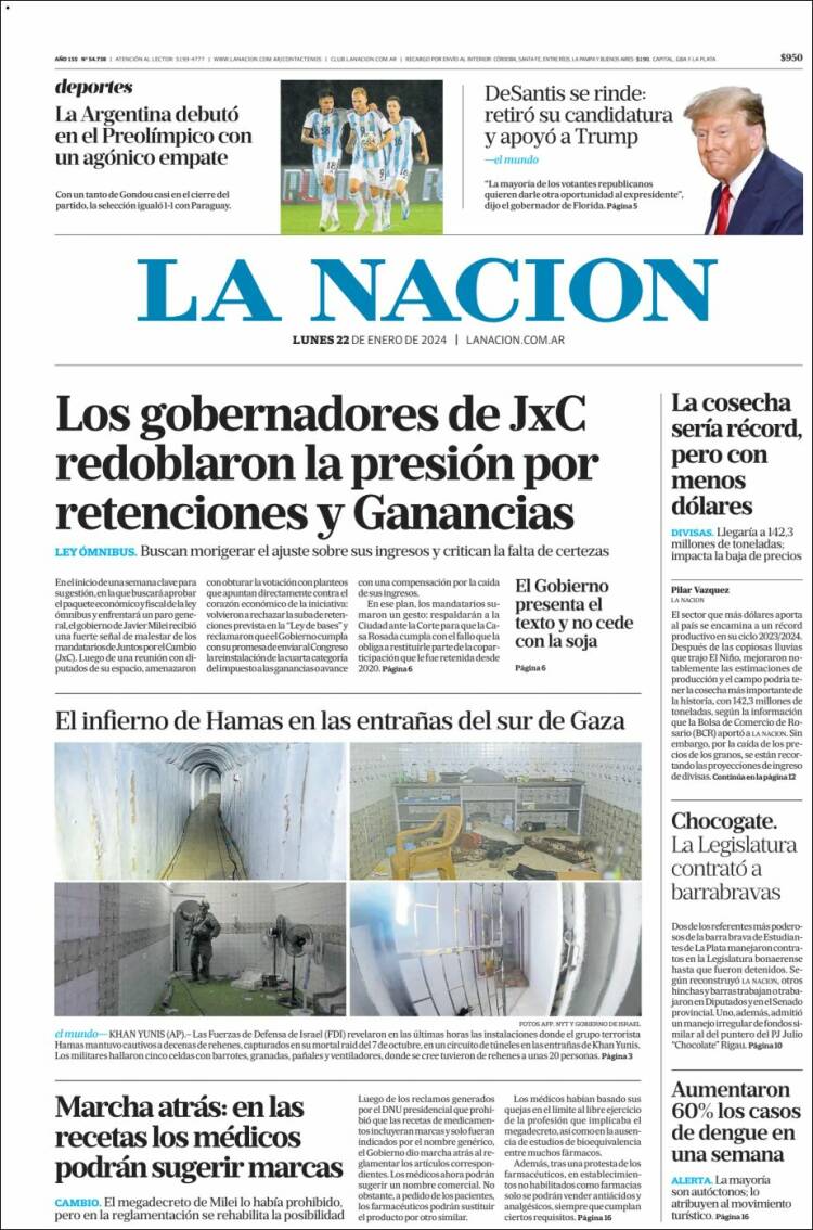 Portada de La Nación (Argentina)