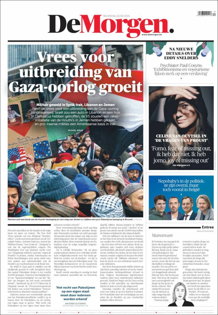 Portada de De Morgen (B&eacute;lgica)
