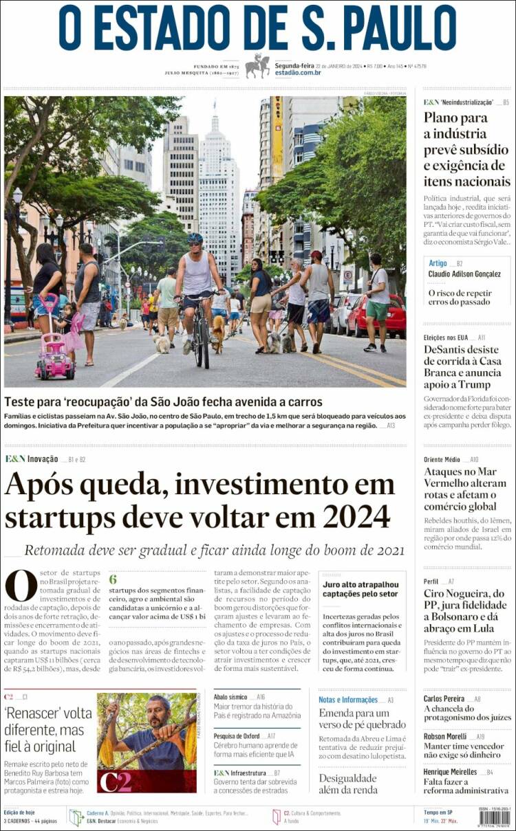 Portada de O Estado de São Paulo (Brasil)