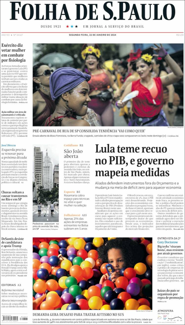 Portada de Folha de São Paulo (Brasil)