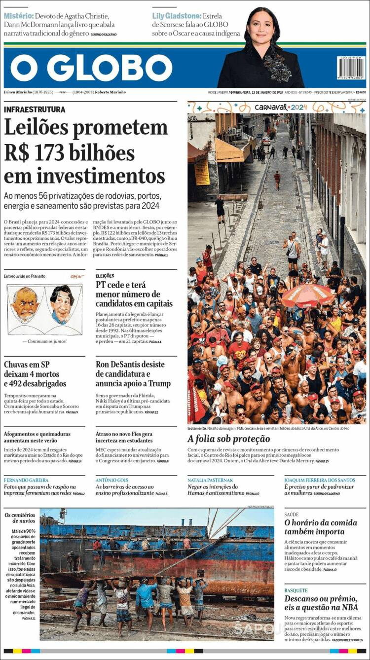 Portada de O Globo (Brasil)