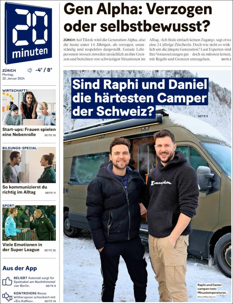 Portada de 20Minuten - Zürich (Suiza)