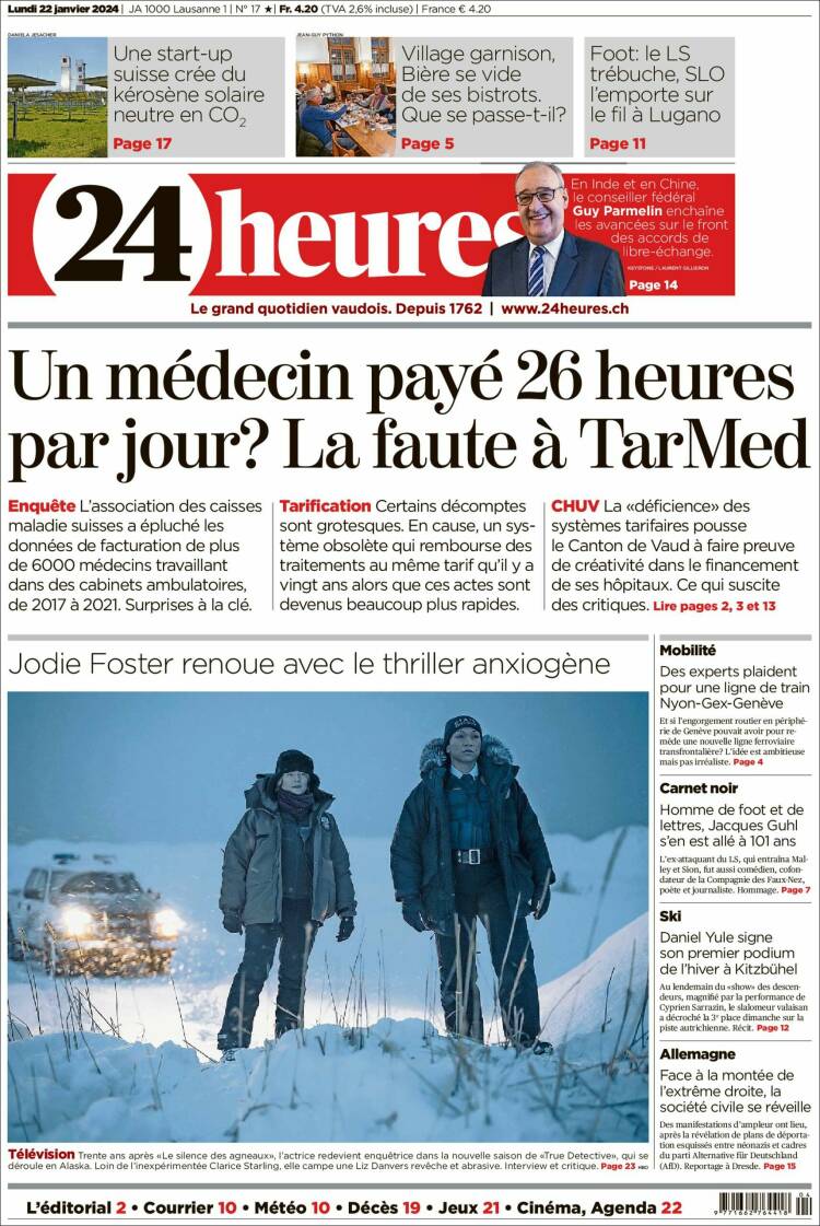 Portada de 24 Heures (Suiza)