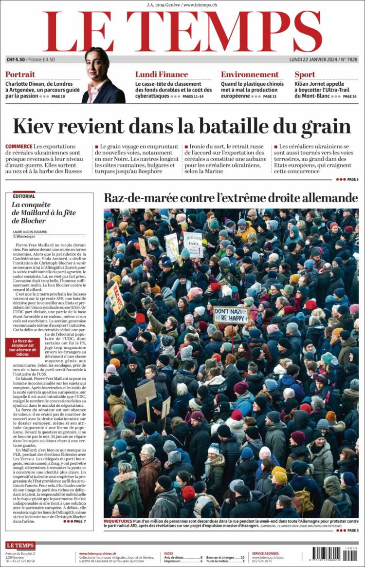 Portada de Le Matin (Suiza)
