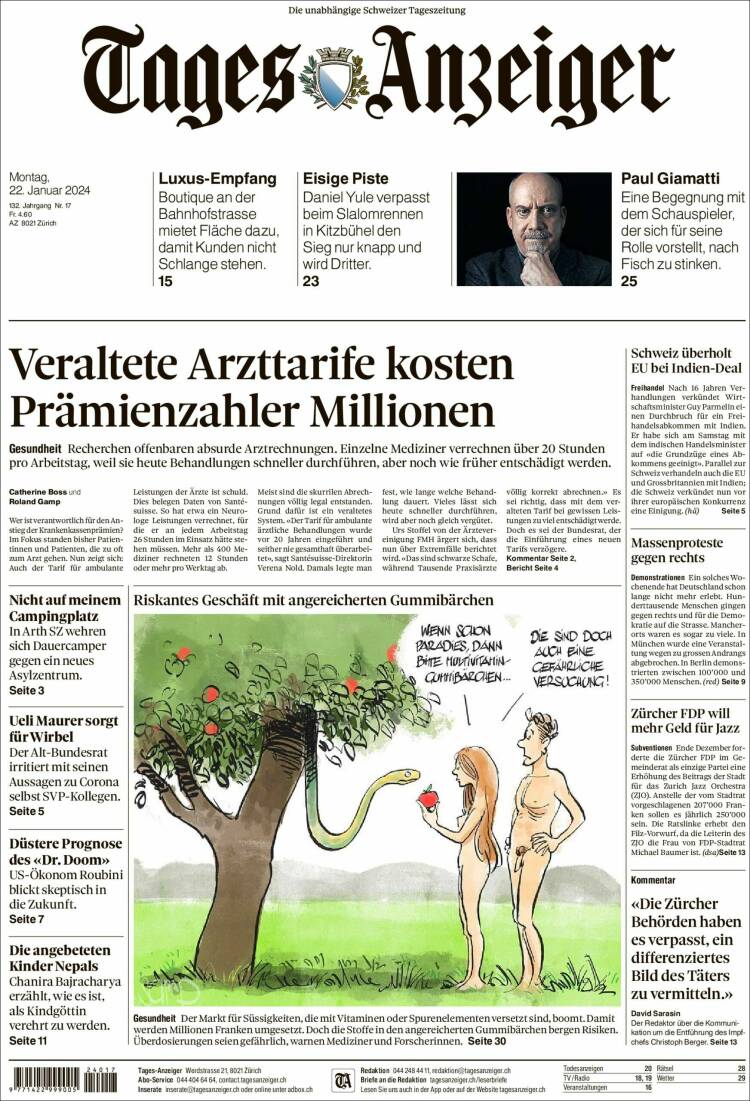 Portada de Tages-Anzeiger (Suiza)