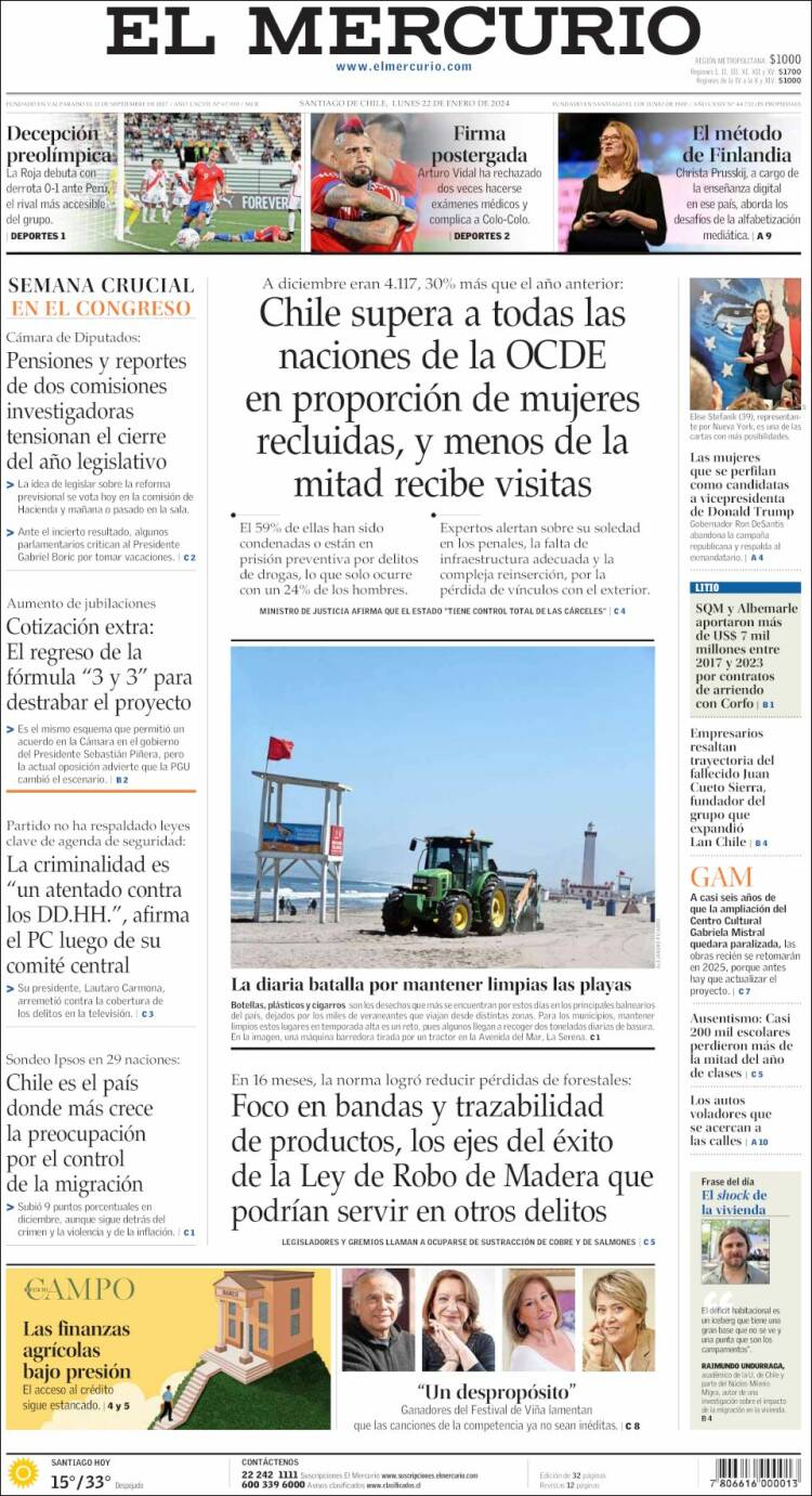 Portada de El Mercurio (Chile)