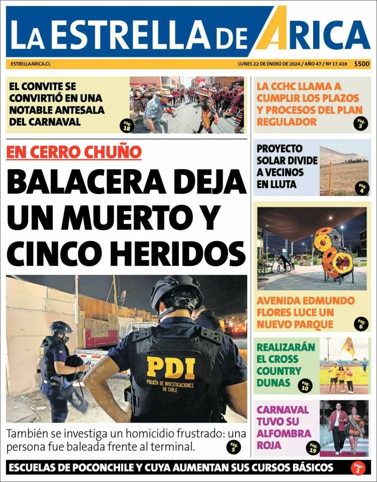 Portada de La Estrella de Arica (Chile)