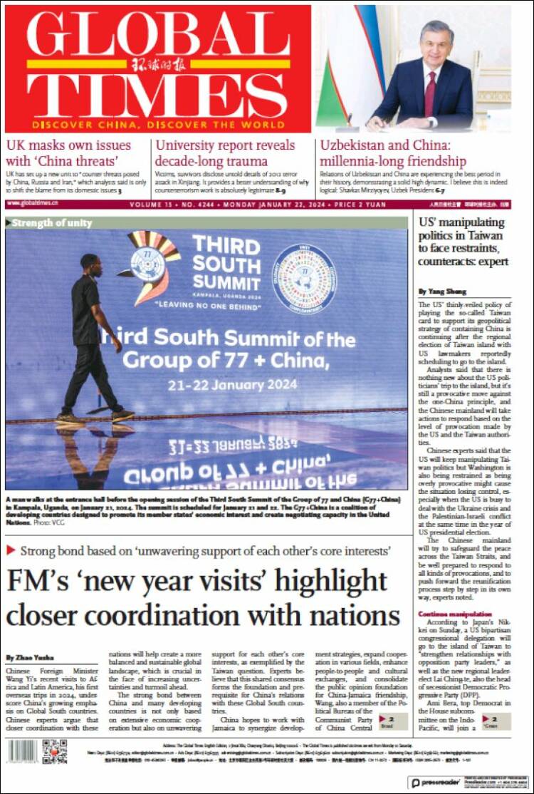 Portada de The Global Times (China)