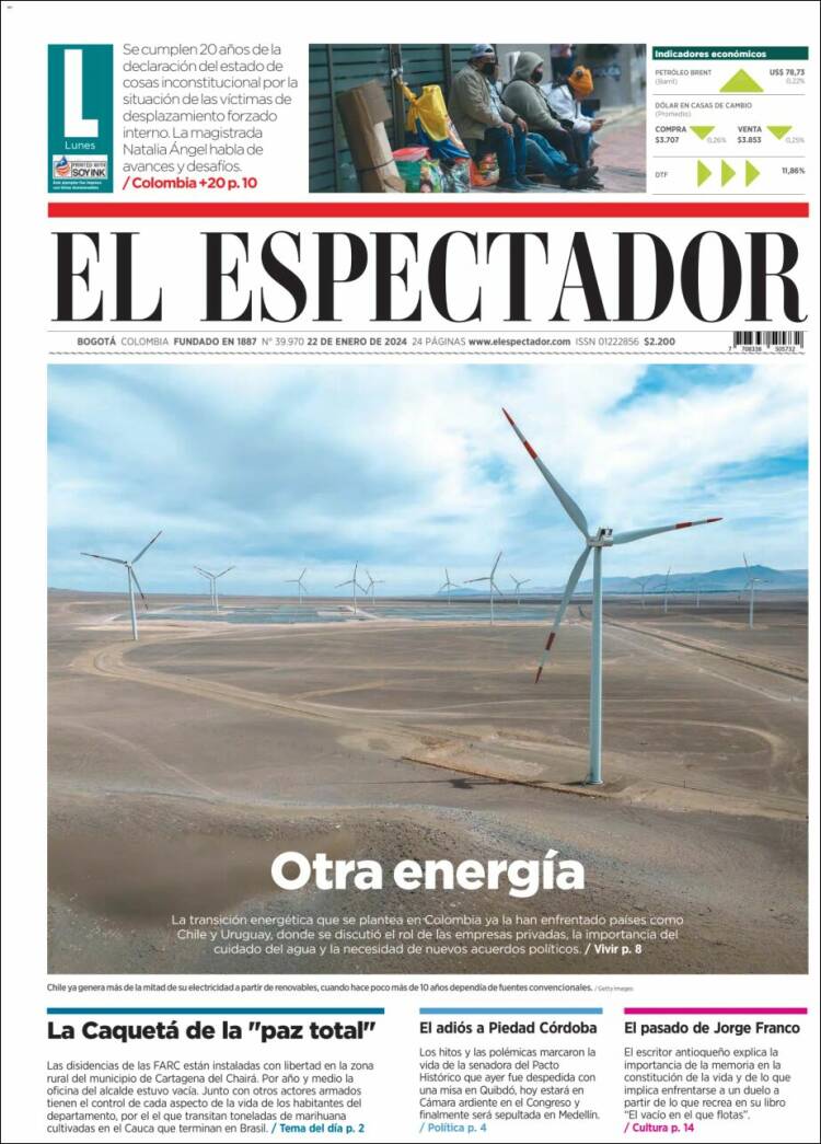 Portada de El Espectador (Colombia)