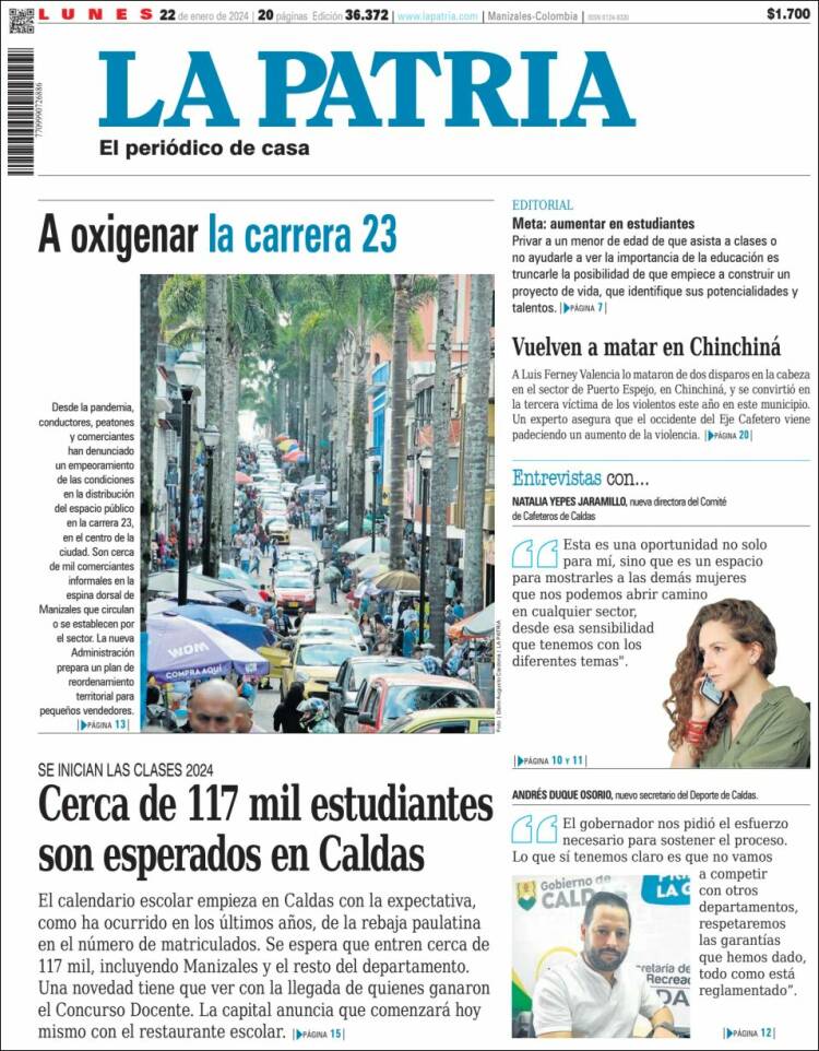 Portada de La Patria (Colombia)