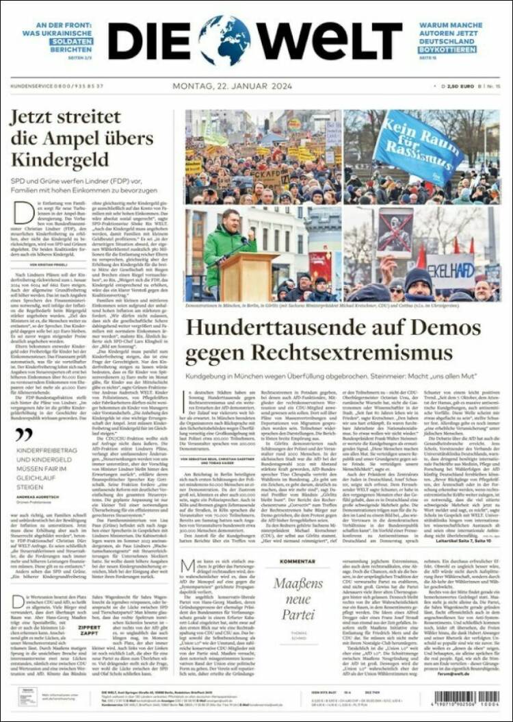 Portada de Die Welt (Alemania)
