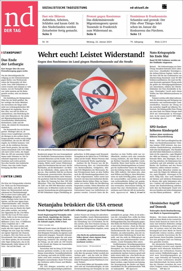 Portada de Neues Deutschland (Alemania)