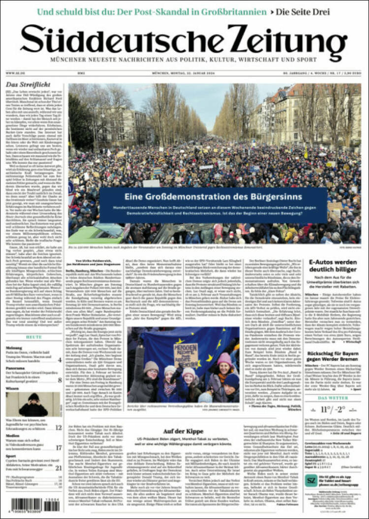 Portada de Sueddeutsche (Alemania)