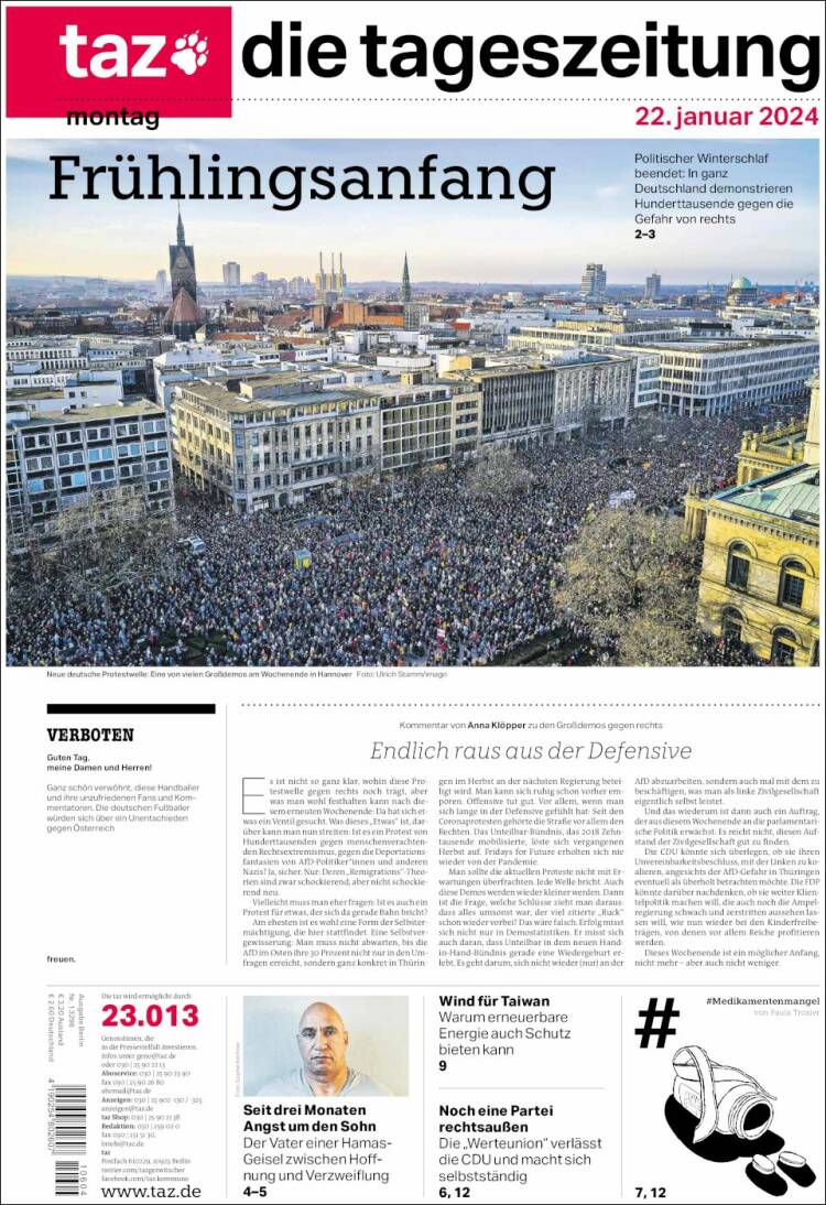 Portada de Die Tageszeitung (Alemania)