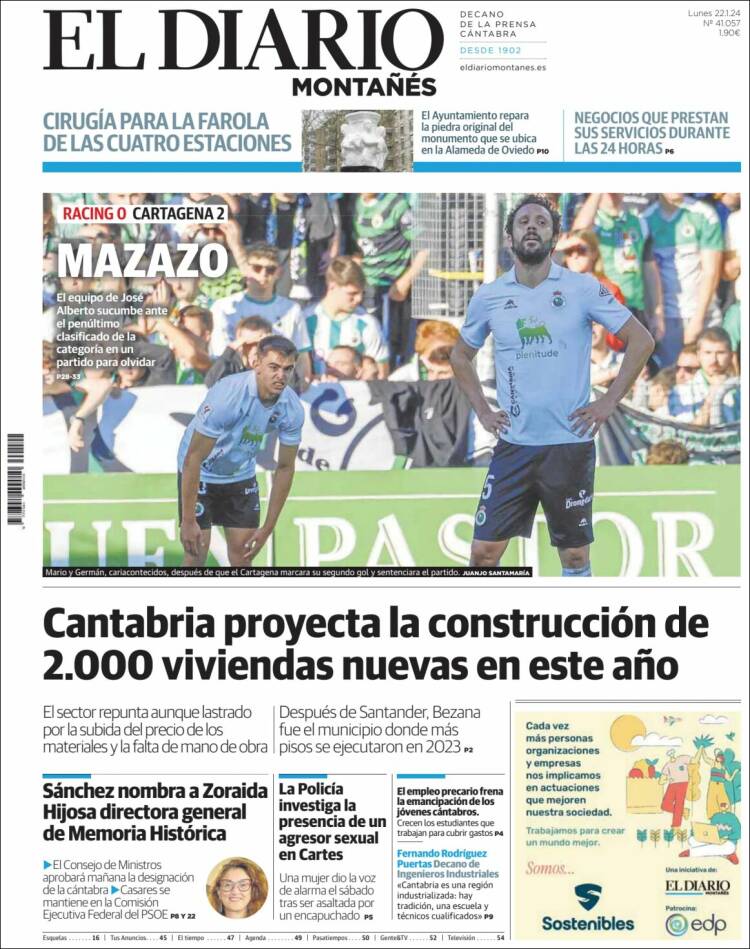 Portada de El Diario Montañés (España)