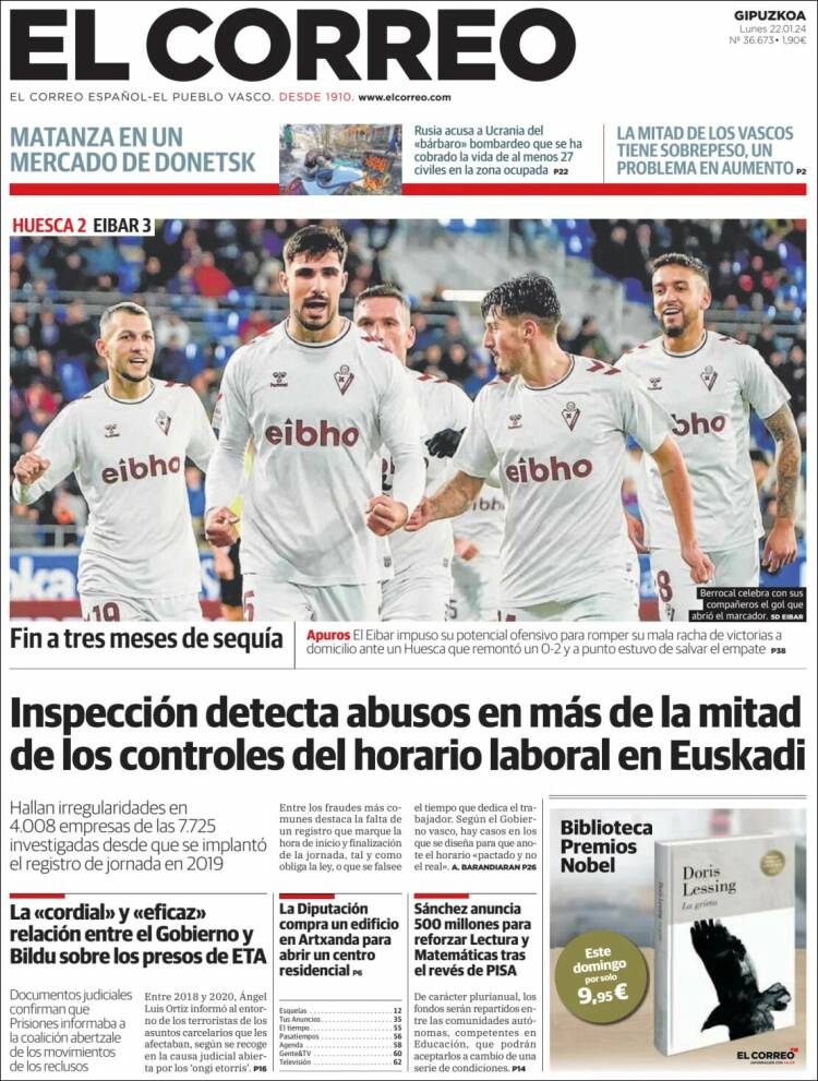 Portada de El Correo - Guipuzcoa (España)