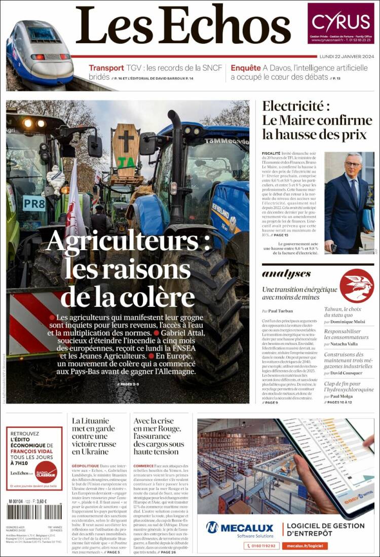 Portada de Les Echos (Francia)
