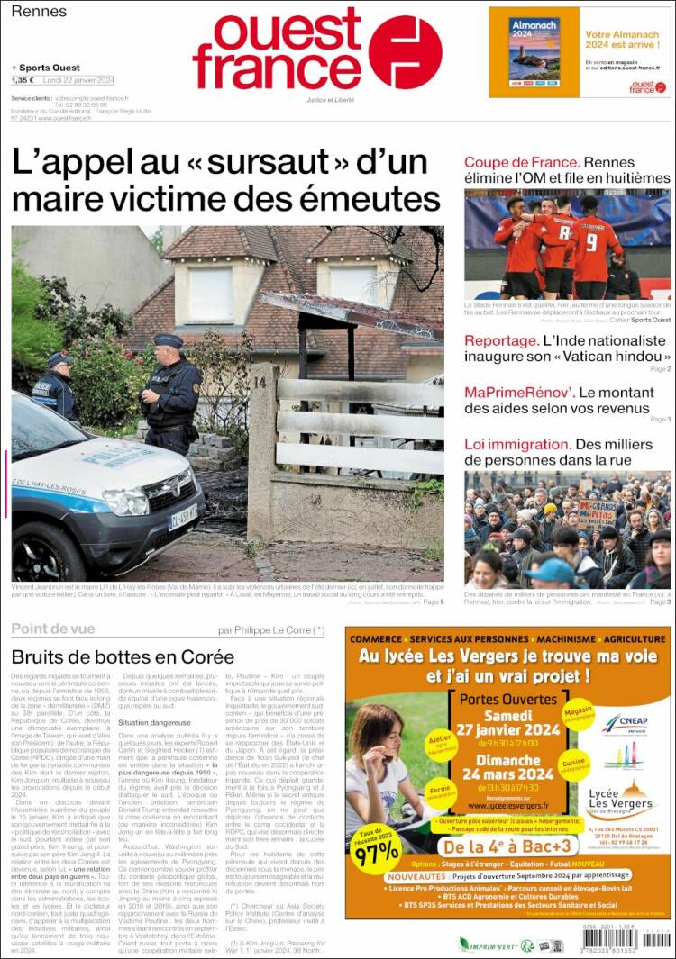 Portada de Ouest France (Francia)