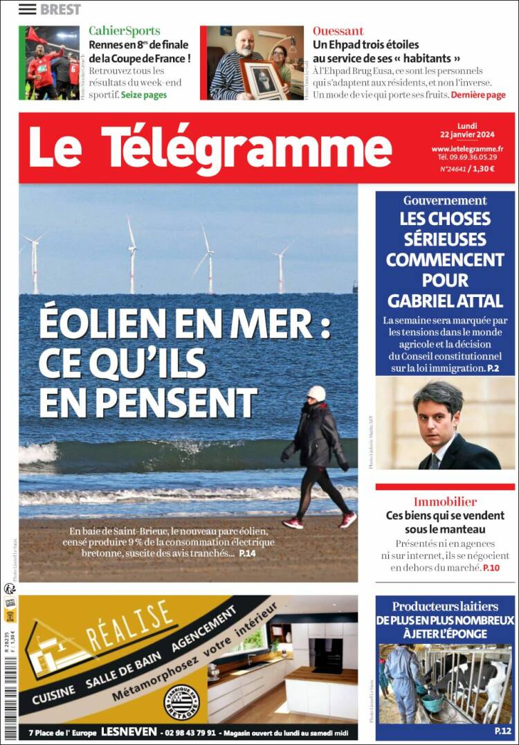 Portada de Télégramme (Francia)