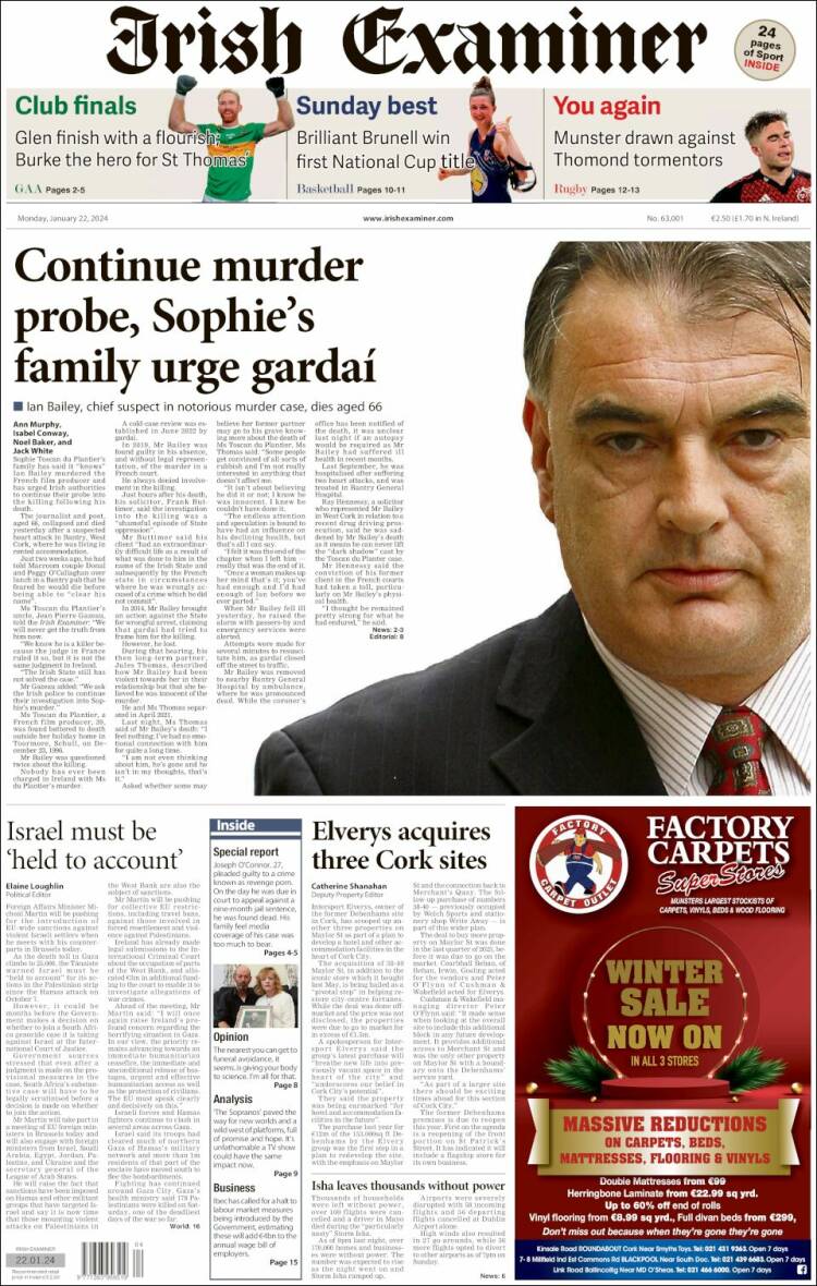 Portada de Irish Examiner (Irlanda)