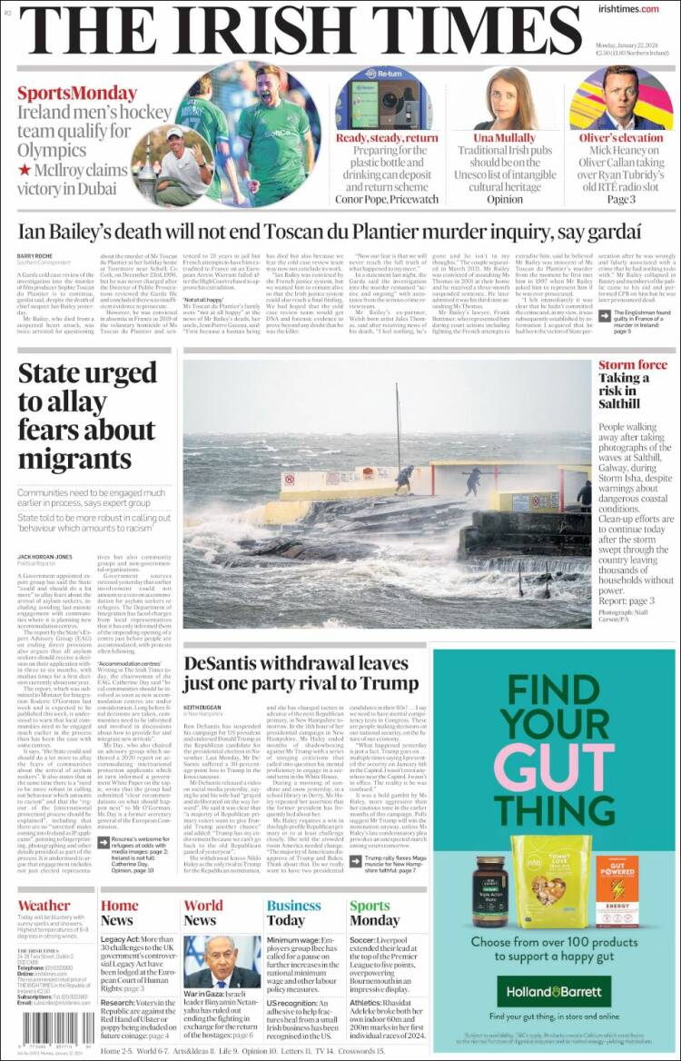 Portada de Irish Times (Irlanda)